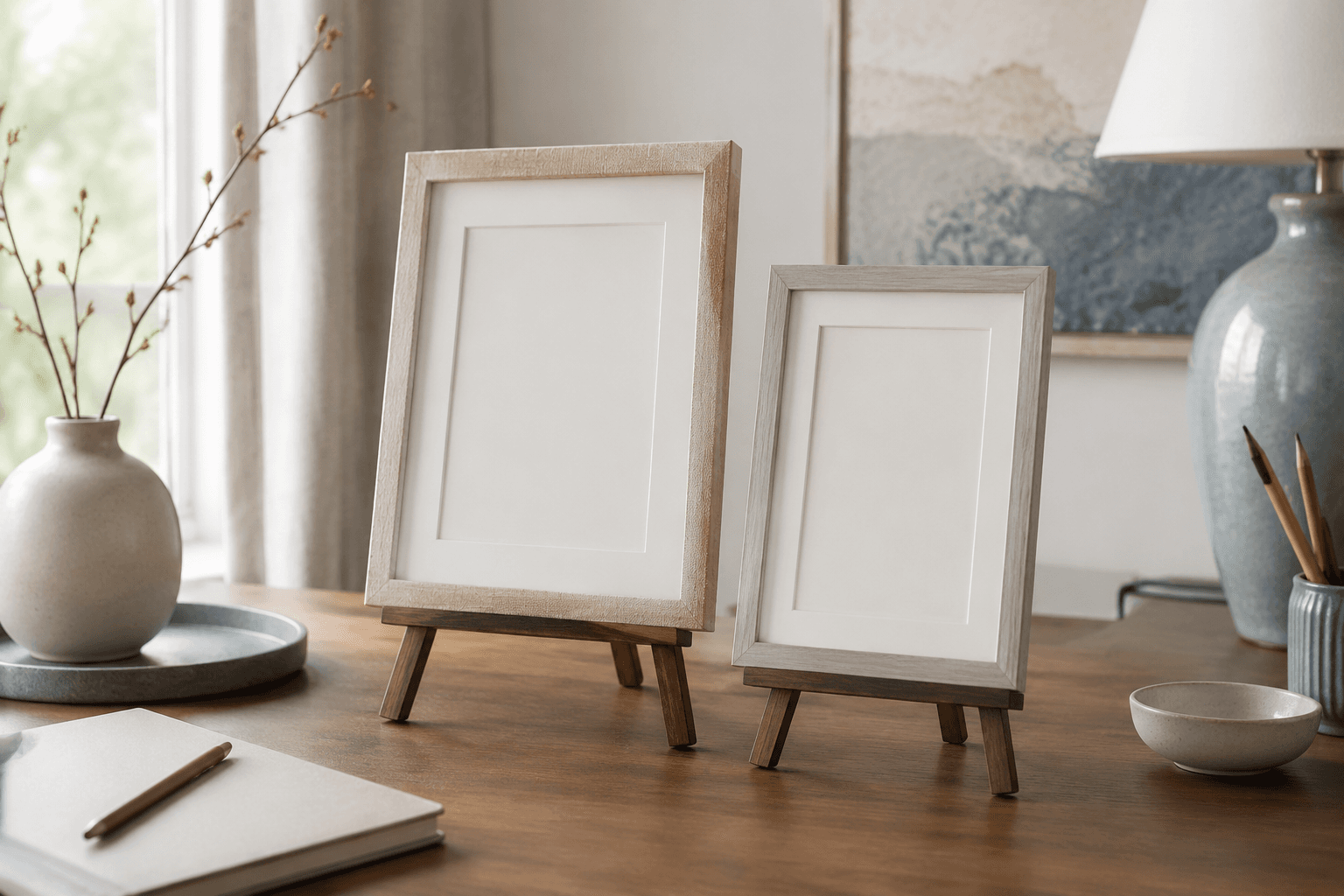 Tabletop Easel Pair styled in a home setting